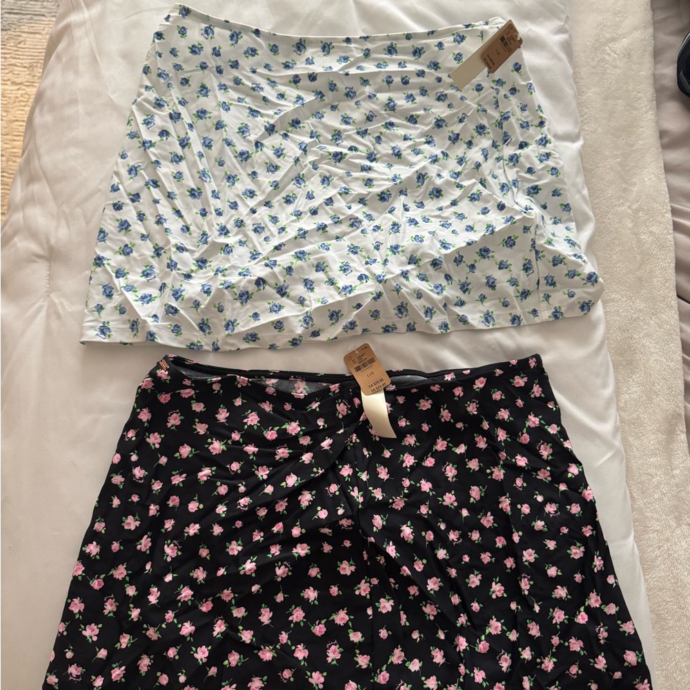 Floral Print Swim Skirt Set - Black and White